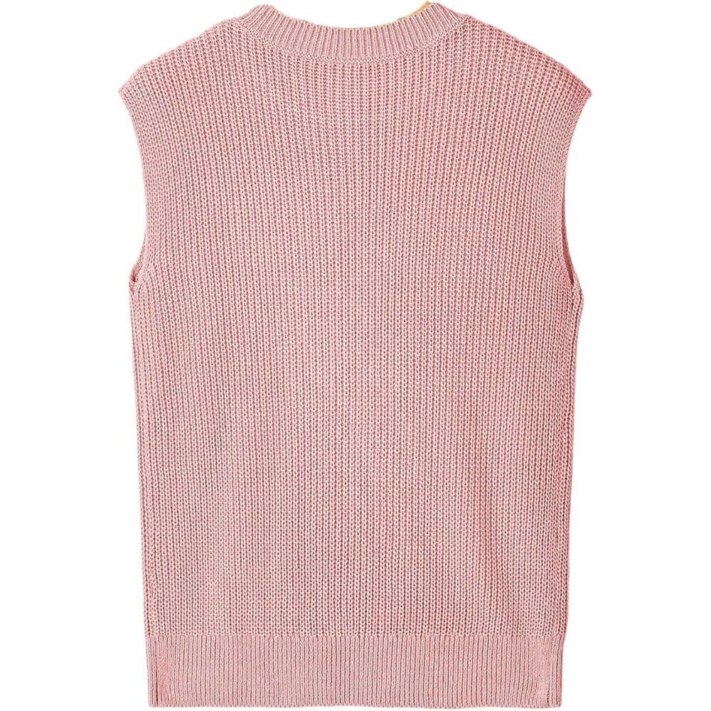 Women's Pink Western Embroidered Vest Crew Neck Cap Sleeve Pullover Sweater - Picture 4 of 5